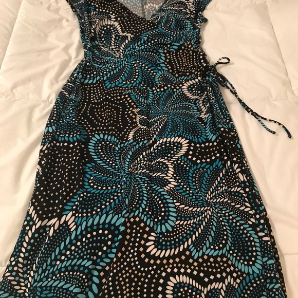 Evan Picone Dresses & Skirts - DRESS EUC BROWN CREAM TEAL BLACK PRINT PRETTY SZ 8